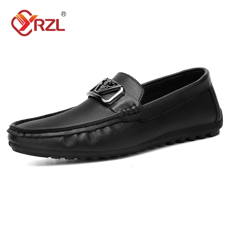 YRZL Loafers Men Black PU Leather Loafers Man Casual Shoes Moccasins Slip on Flats Comfortable Boat Shoes Male Driving Shoes 250113