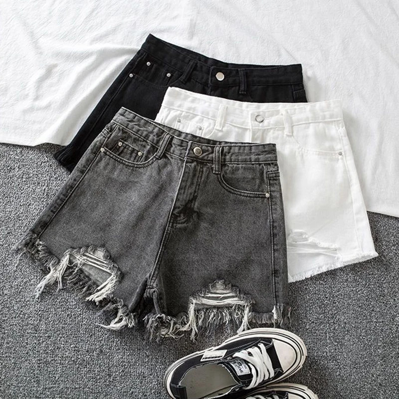 Hole Denim Shorts Women Summer Slim Streetwear Irregular Wide Leg Shorts Ladies Korean Fashion High Waist Short Jeans Female 250116