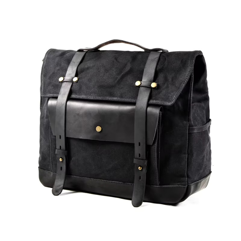 Retro Saddle Waterproof Motorbike Side Bag Large Capacity Saddlebags Canva Motorcycle Backpack Vintage