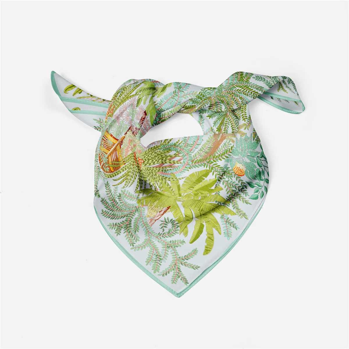 53cm Brand Design Leaves Small Square Scarf Woman 2024 New Twill Silk Scarf Luxury Bandana Headband Hijab Foulard Neckerchief W250118