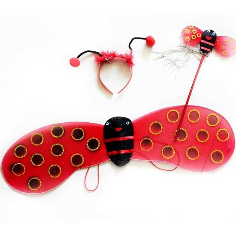 4-piece/set childrens fairy costume set ladybug bee flashing cute wings striped layered Tutu ski club headband dressing Halloween costume W250117