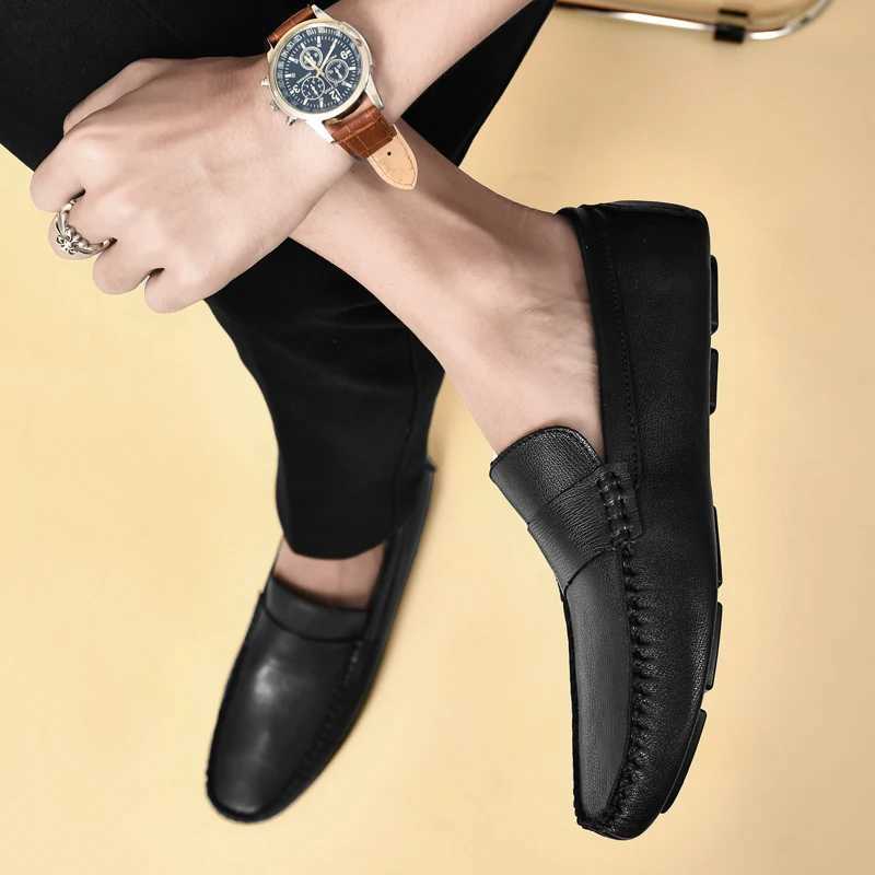 Genuine Leather Men Shoes Luxury Brand High Quality Formal Casual Mens Loafers Soft Slip Boat Shoes Plus Size 36-45XJ250118