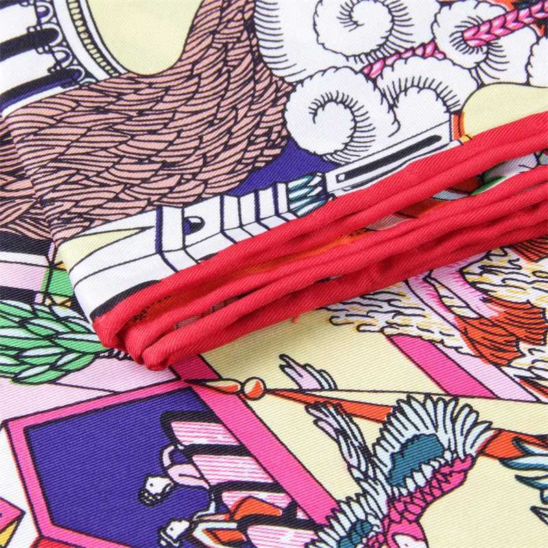 POBING Twill Silk Scarf Women Animals Kingdom Square Scarves Manual Hand Rolled Echarpes Foulards Femme Wr Bandana Hijab 90CM W250118
