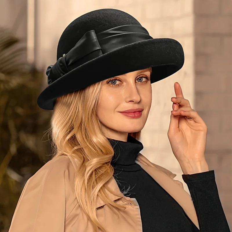 Woolen hat top autumn and winter French rolled edge basin fashionable felt British vintage fisherman 250118