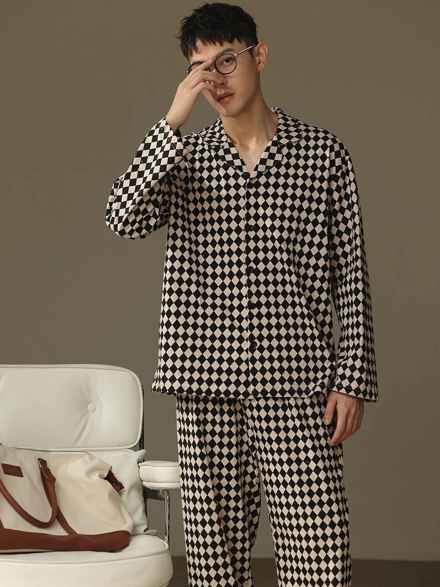 Pajamas for Men Spring and Autumn LongSleeved Cardigans Home Clothes Can Be Worn Outside Winter Thin Large Size TwoPiece Set 250122