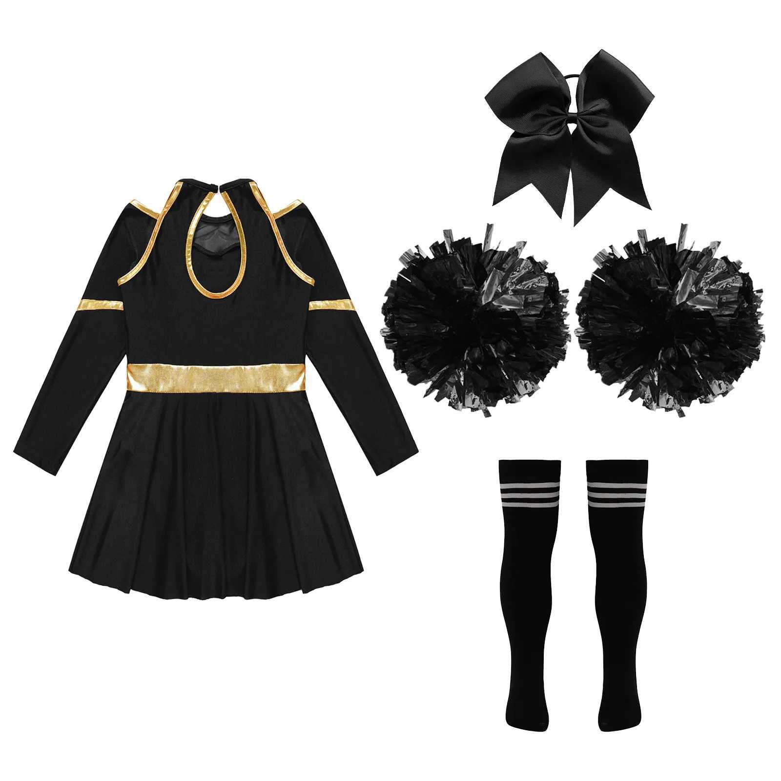 Kids Girls Cheerleader Costume Halloween Cheerleading Dress with Pom Poms Bow Hair Clip Socks Birthday Party Gifts W250117