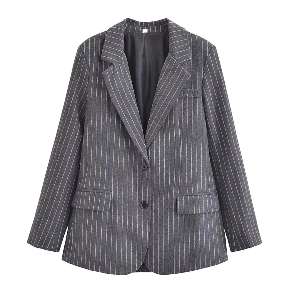 Spring Womens Casual Versatile Blended Fine Stripe Suit Coat Slim Fit High Waist Skirt Fashion Set 250109