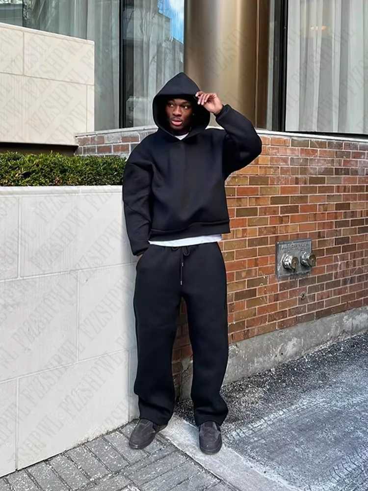 Y2K High Street Gothic Solid Color Sweatshirt Set Punk Harajuku Retro Hip Hop Rock Pocket Casual Street Clothing Mens Sports Pants W250117