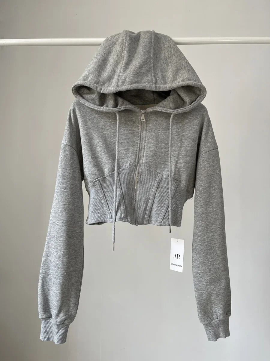 Crop Tops Fashion Hoodies for Women Ropa Mujer Slim Waist Folds Zipper Y2k Jackets Casual Korean Vintage Sweatshirts Coat 250109