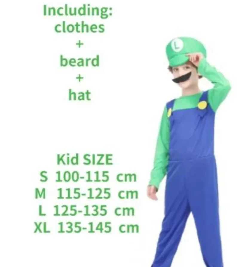 Anime Odyssey Super Luigi Brothers Cosplay Costume Adult Childrens Jumpsuit Beard Hat Set Halloween Costume W250117
