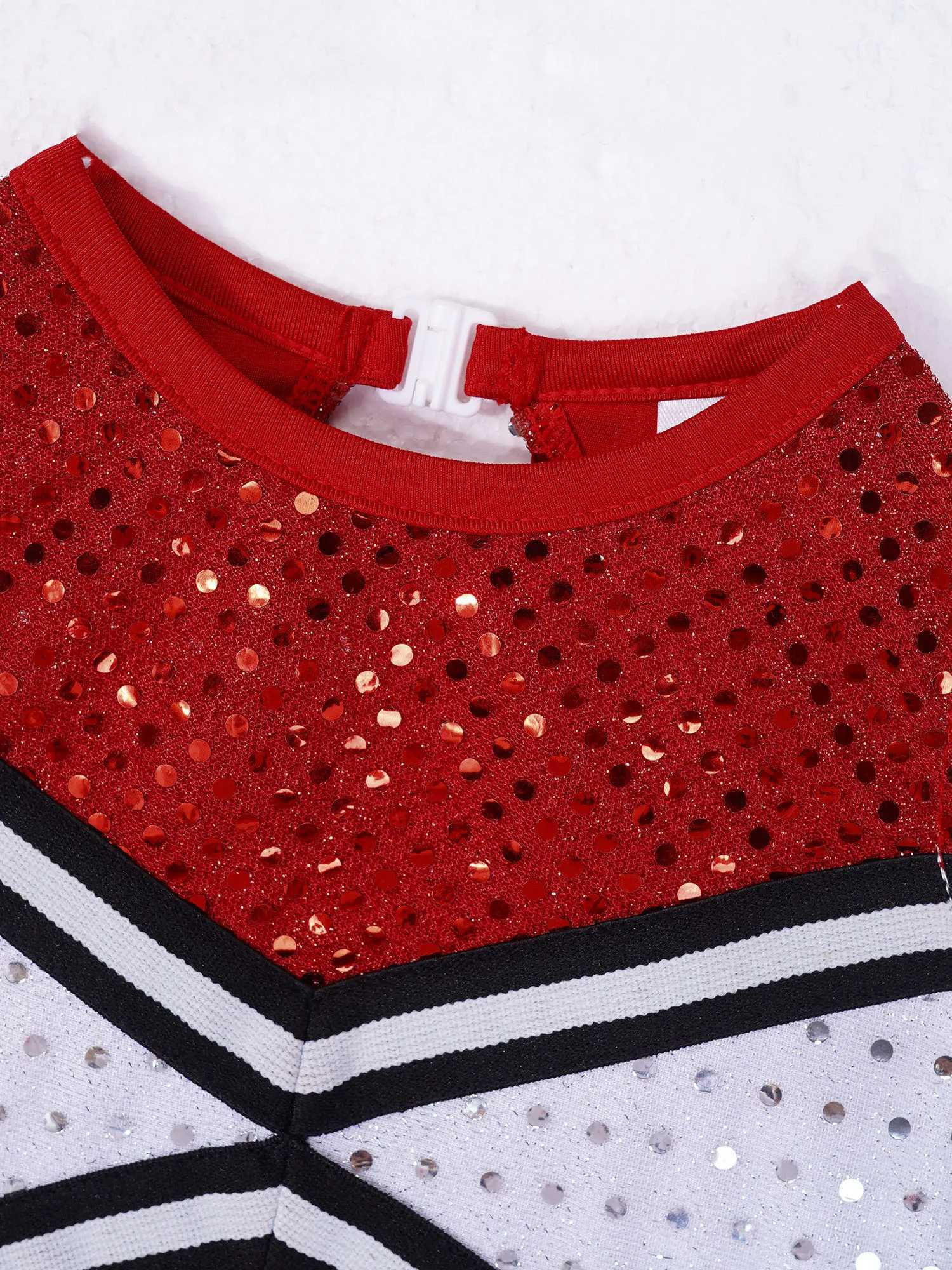 Kids Girls Cheerleading Uniform Long Sleeve Round Neckline Sequin Dress with Pair Tassel Flower Balls Set Cheer Dance CostumeW250121
