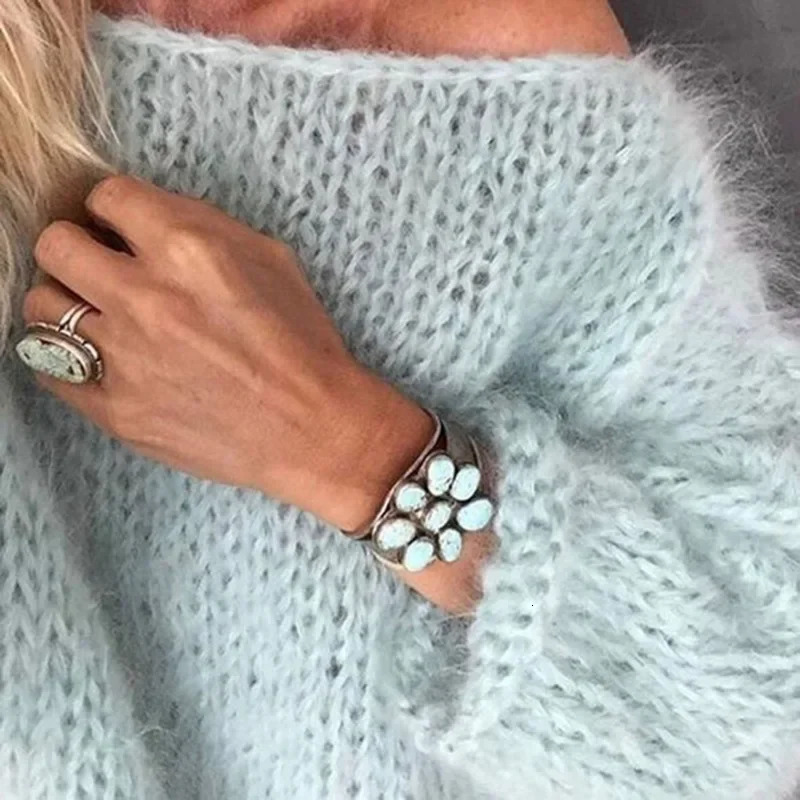 Mohair Women Lantern Long Sleeve Sweater Fluffy Pullover Knit Streetwear Oversized Jumper Coats Womens Clothing 250121