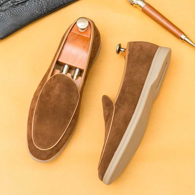 New Spring Suede Loafers Men Luxury Designer Shoes Fi Solid Color Pointed Head Loafers Shoes Casual Work Walking Flat ShoesXJ250118