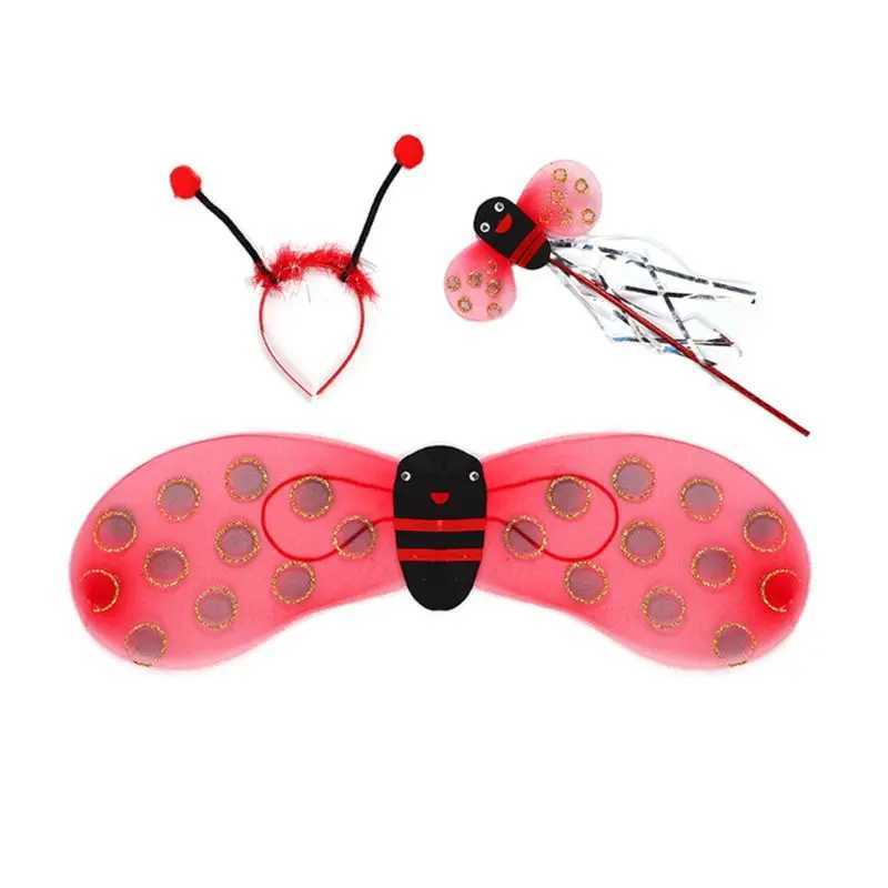 4-piece/set childrens fairy costume set ladybug bee flashing cute wings striped layered Tutu ski club headband dressing Halloween costume W250117