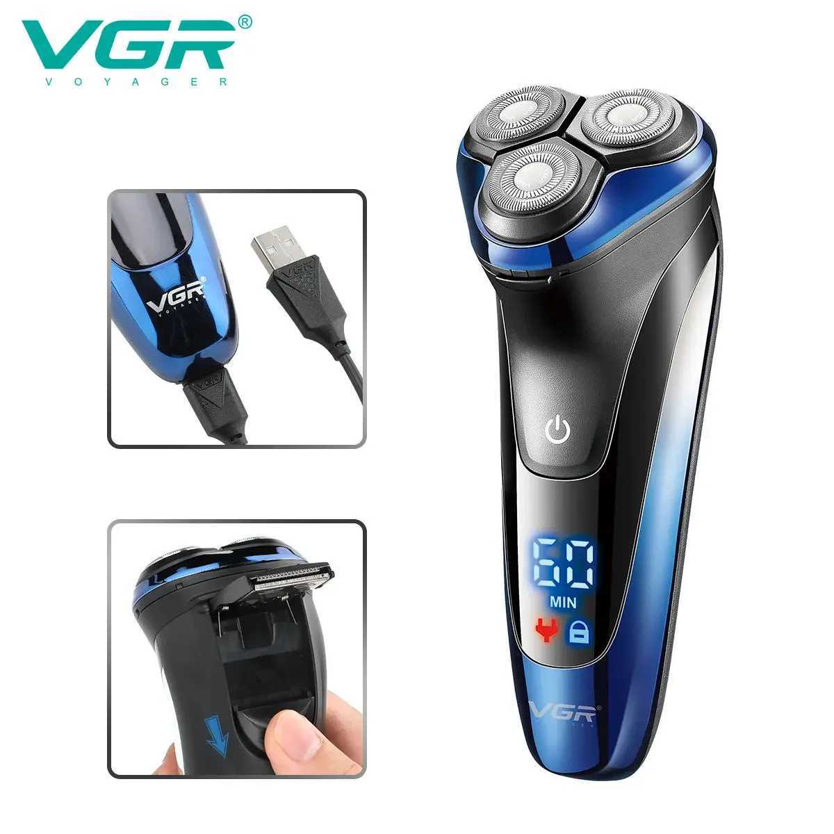 VGR 387 Wet Dry Electric Shaver For Men Rotary Beard Electric Razor Shaving Mane Grooming Kit Rechargeable LCD DisplayW250117