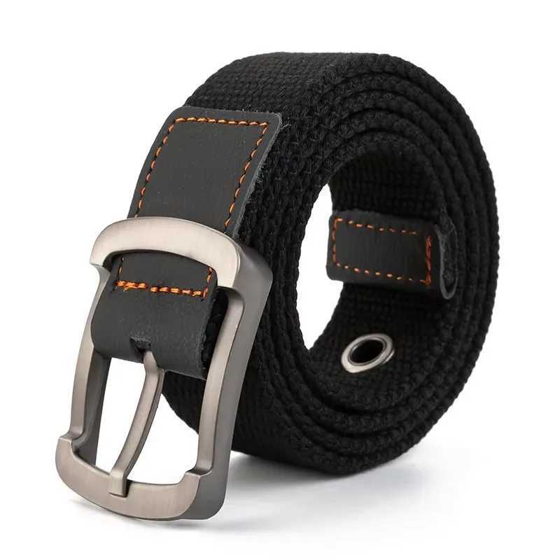 Mens Belt Porous Canvas Pin Buckle Leather Belt Outdoor Sports Belt Womens Trendy Eyelet Belt with Jeans Belt for Men Women W250120