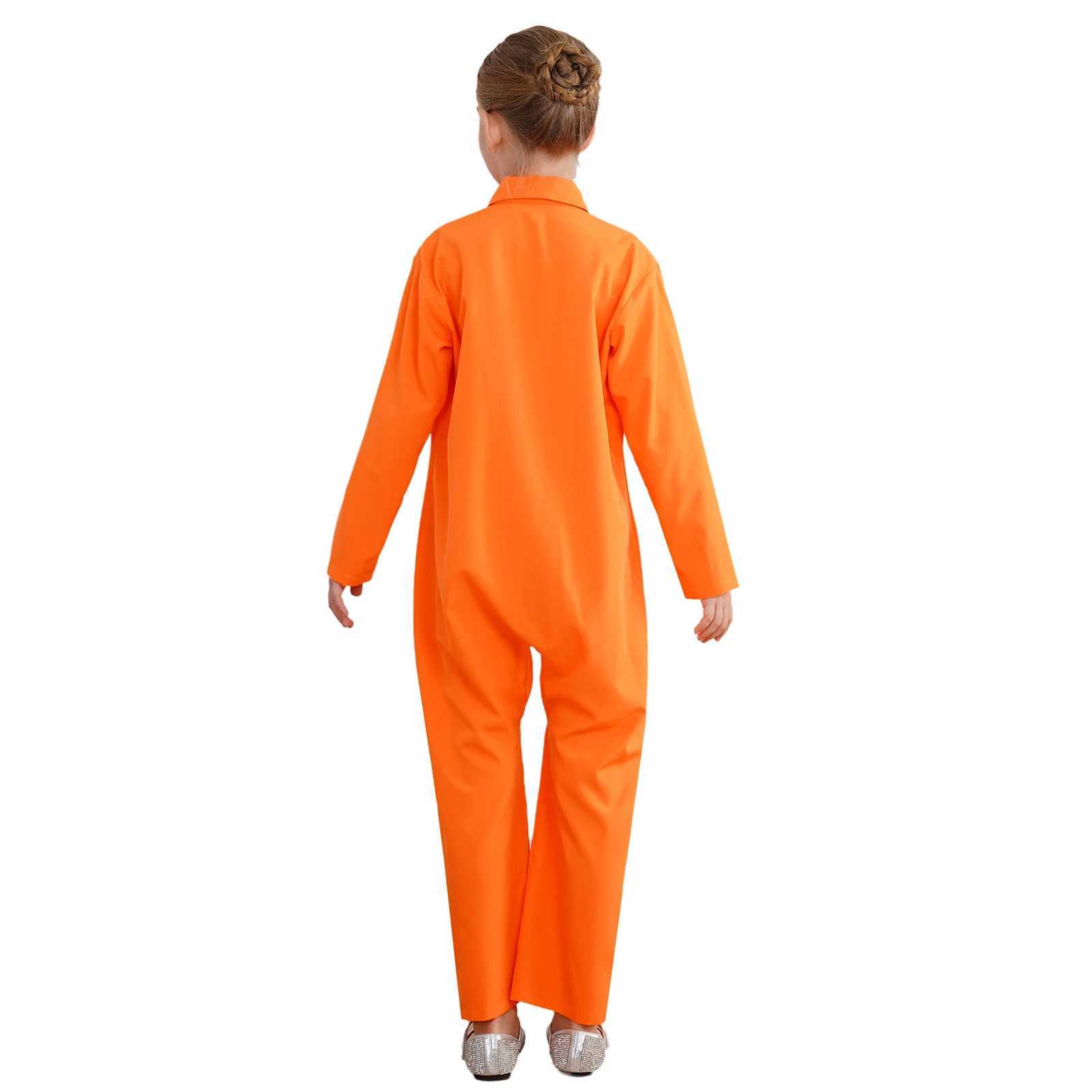 Girls Orange Prisoner Costume Long Sleeve Prisoner Jumpsuit Jailbird Inmate Prison Uniform Theme Party Halloween Cosplay Costume W250117