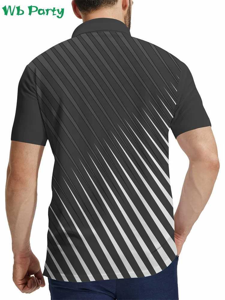 Striped printed mens shirt fashionable T-shirt mens simple T-shirt breathable mens clothing mens top simple polo shirt W250117