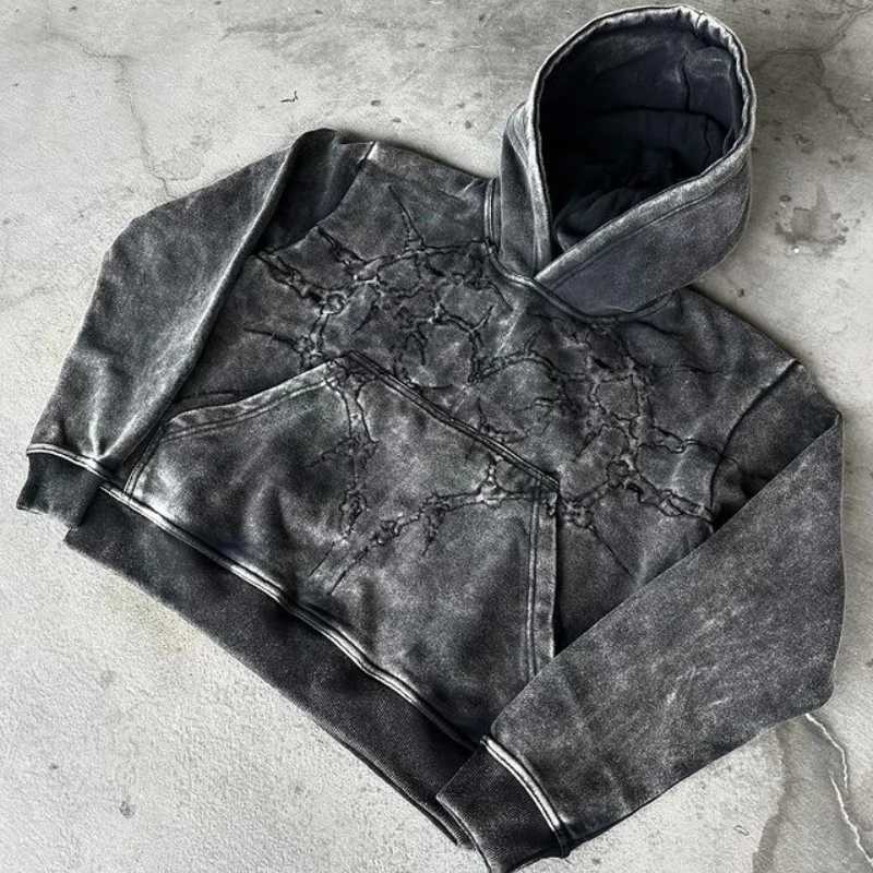 Vintage Sports High Street Hip-hop Printed Hoodie Sweatshirt Y2k Aesthetic Gothic Fashion Casual Couple Tops washed Clothing W250117