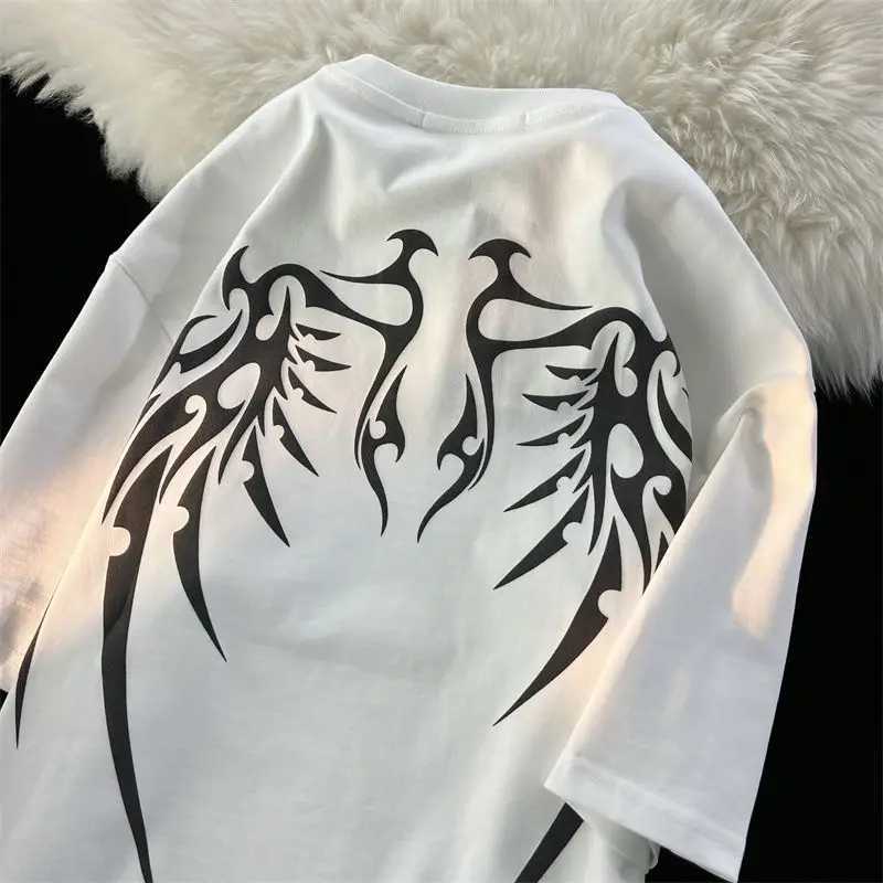 American style retro design handsome wing printed T-shirt fashion trend street wear couple spring/summer Y2K W250117