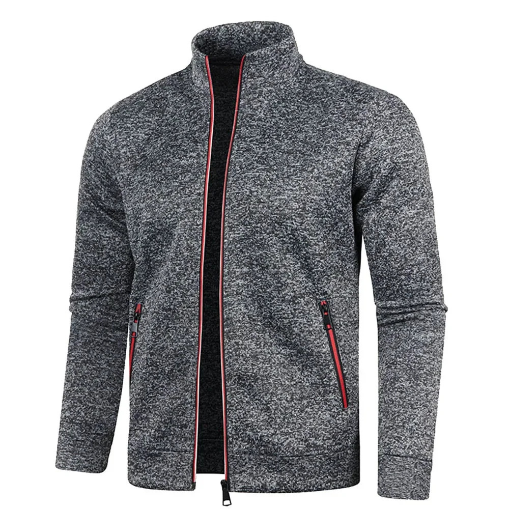 Autumn Mens Zipper Jacket Streetwear Stand Collar Fleece Coats Slim Fit Casual Long Sleeve Sweatshirt Male Solid Color Cardigan 250122