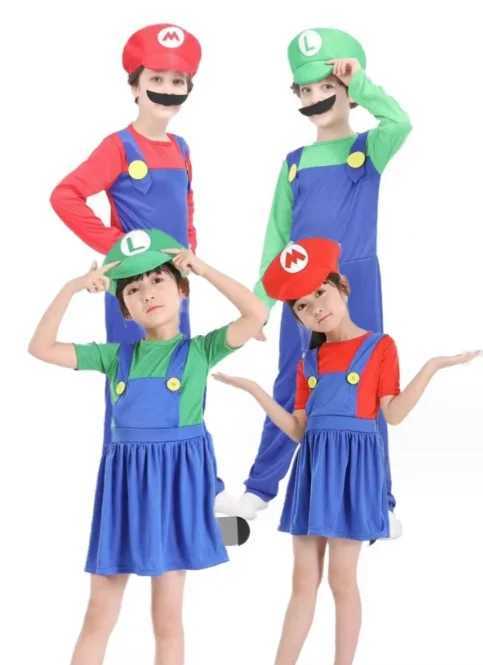 Anime Odyssey Super Luigi Brothers Cosplay Costume Adult Childrens Jumpsuit Beard Hat Set Halloween Costume W250117
