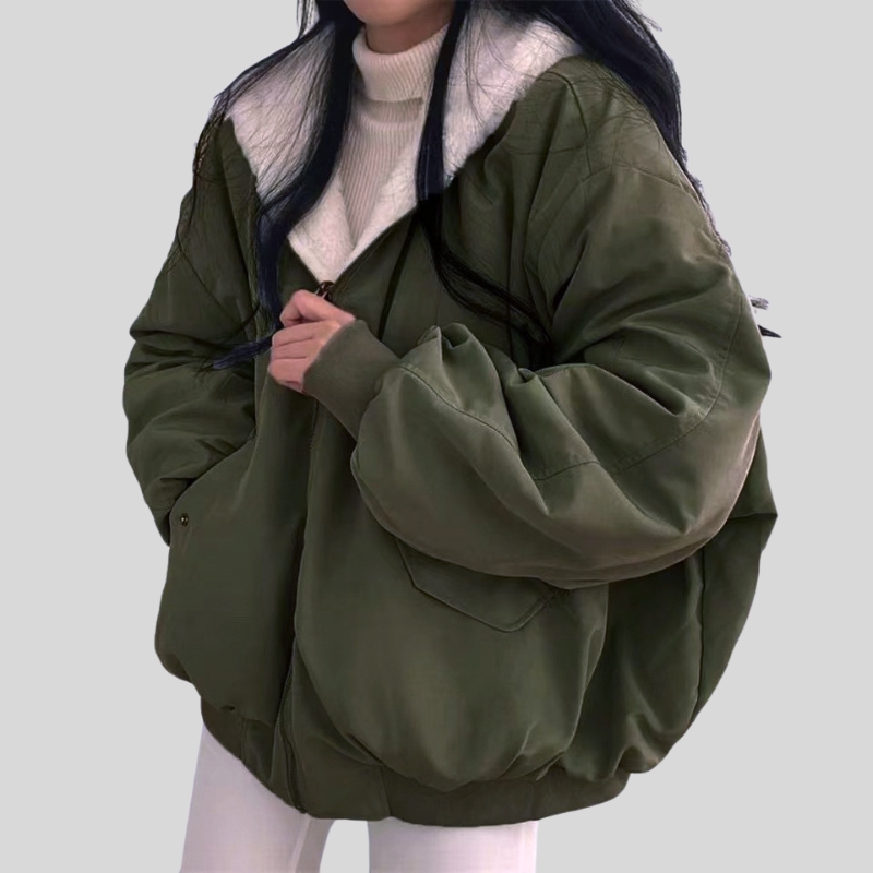 South Korea velvet thickened two sides wear lamb wool cotton clothes women's coat winter new loose hooded cotton coat top