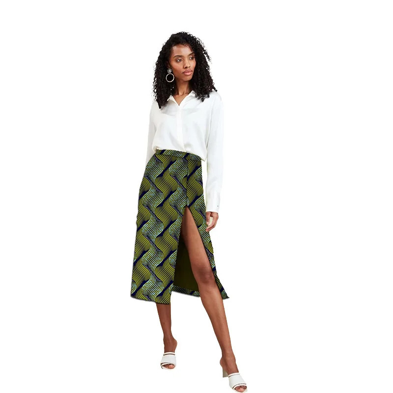 African Fashion Skirts Front Fork Original Tailored Womens Outfit Colorful Print Female Party Wear 250118