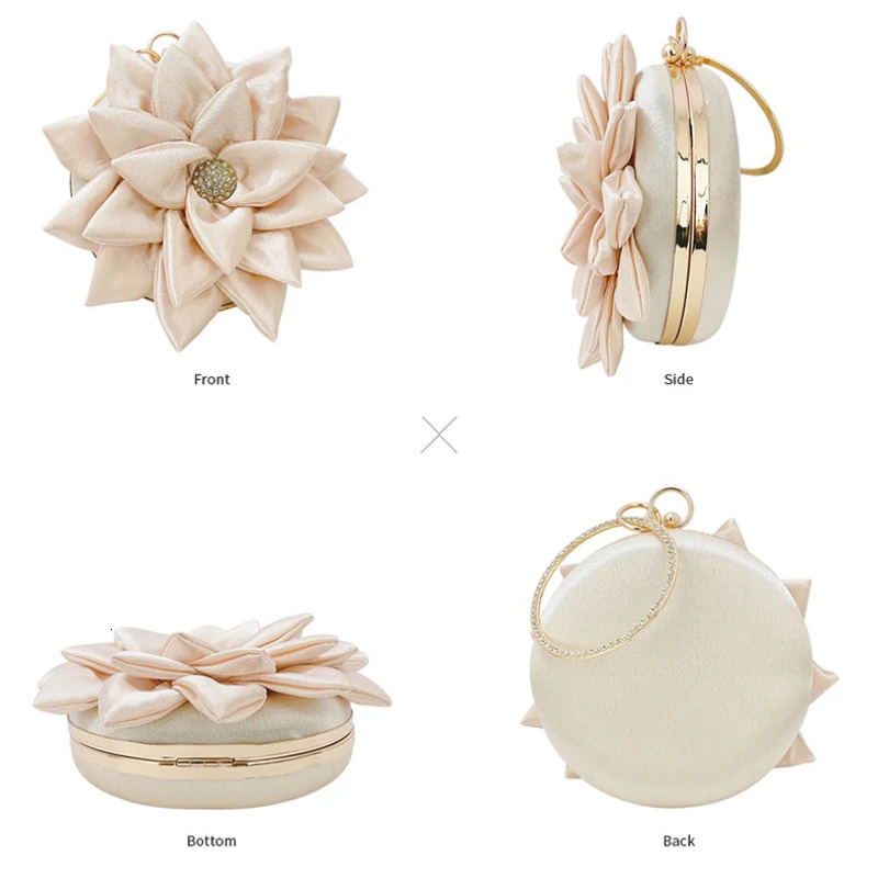 Sweet Flower Shape Womens Evening Bags Elegant Fashion Graceful Round Satin Clutch Chic Rhinestone Bracelet Handbags 250113