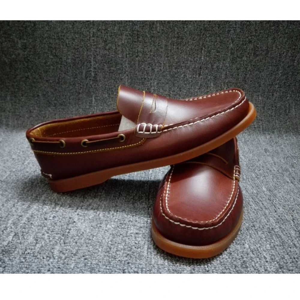 Fi Genuine Leather Mens loafers Low-top British Work Shoes Casual Breathable Boat Shoes Driving Wine red HandmadeXJ250118