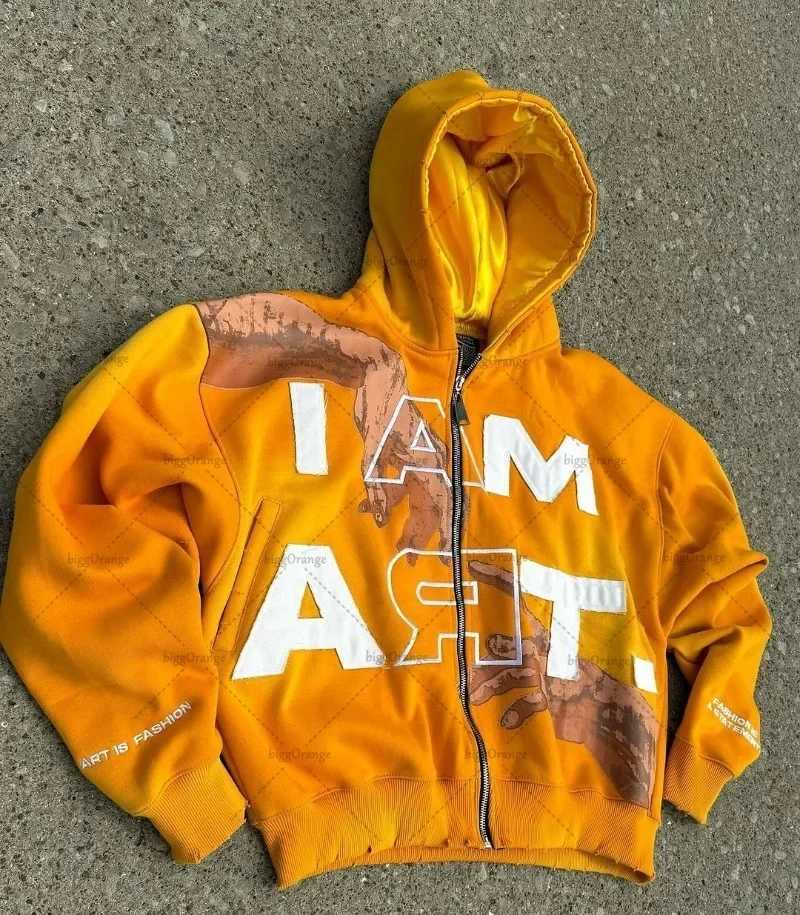 Y2k Streetwear sweatshirt design with various patterns and graphic zippers hooded sweatshirt for loose fitting couples in autumn and winter W250117
