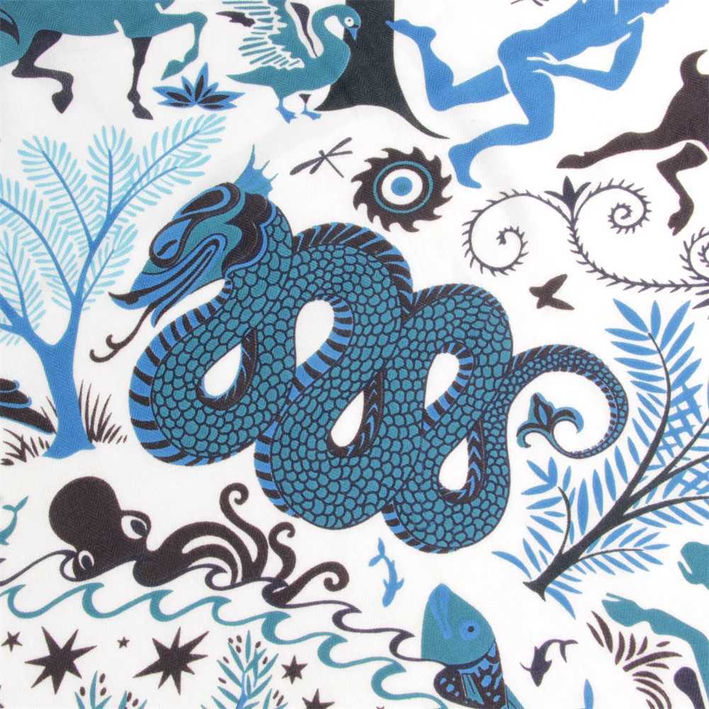 POBING 30% Silk 70% Cashmere Scarf Women Hand Rolled 12 Zodiac Sign Print Square Scarves Wrs Bandana Big Hijabs Female Foulard W250118