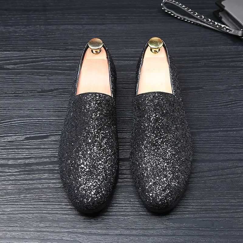 Mens Casual Shoes Mens Comfortable Driving Loafers Light Men Fi Sequins Bling Party Wedding Flats EU Sizes 38-48XJ250118