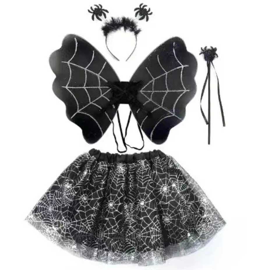 Children Girl Spider Web Tutu Cobweb Skirt Witch Wizard Hat Suit Party Outfits Up Costume Cosplay Halloween for Women Adult W250117