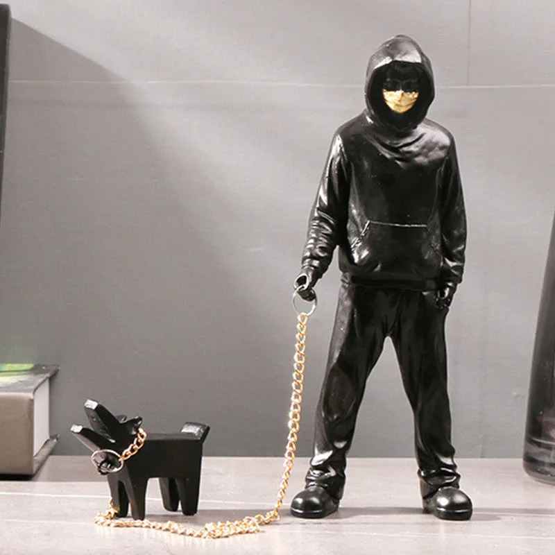 Banksy Statue Human and Dog Sculpture Street Modern Pop Art Living Room Shelves Office Home Bar Decoration Collection Gifts 250114