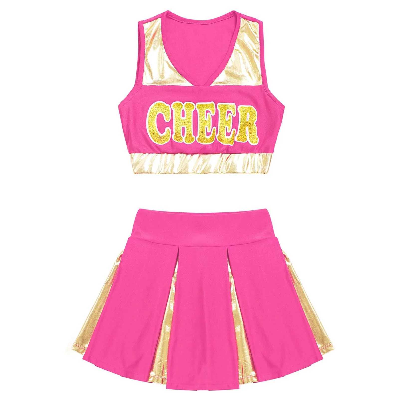 Kids Girls Cosplay Cheerleading Costume Cheerlead Uniforms CHEER Printed Clothes Set for Dancing Competition Children DancewearW250121