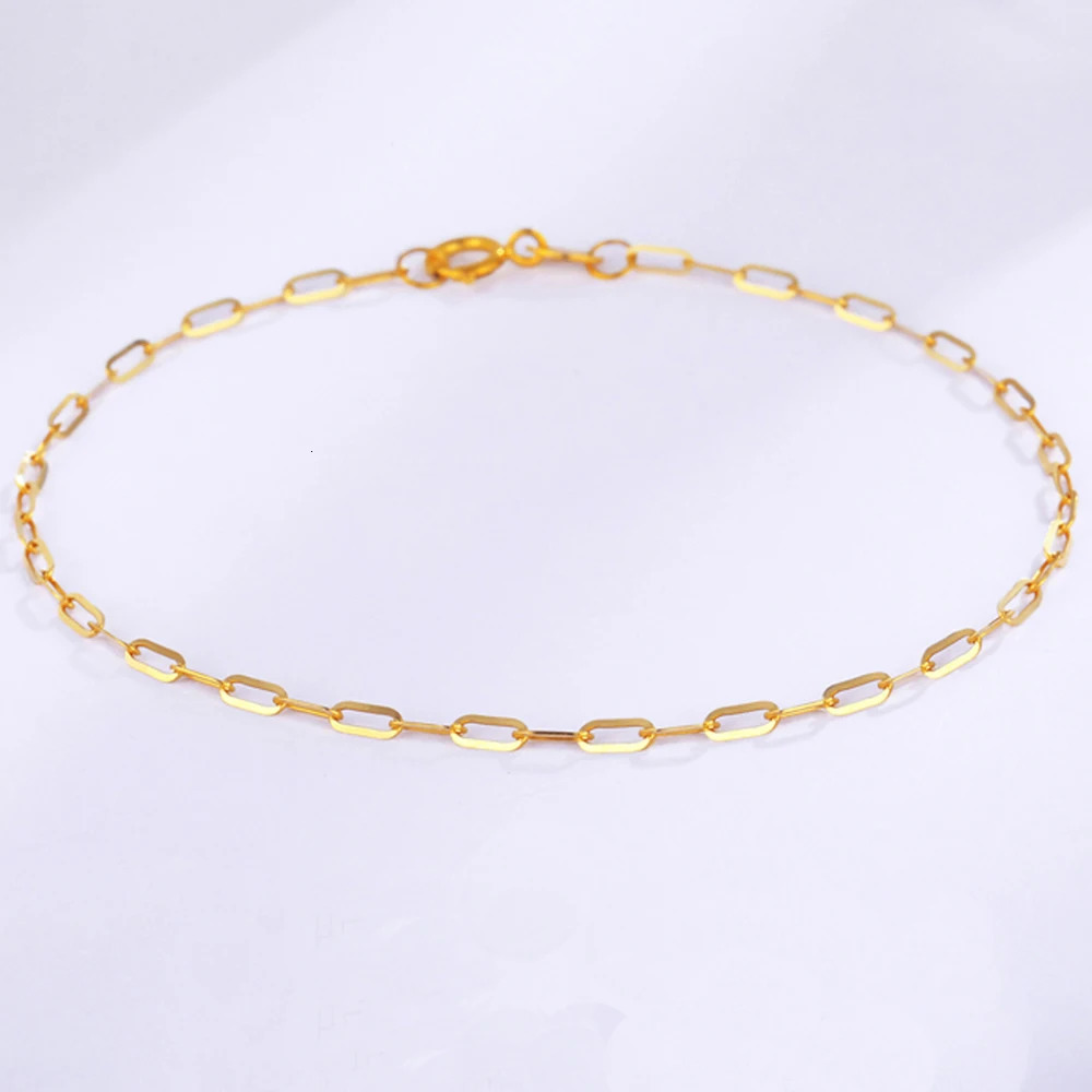RINYIN Fine Jewelry Ankle Bracelet 9 -11 23-28cm 100% 18K Gold Ankle Shining Oval Rectangular Chain 250110