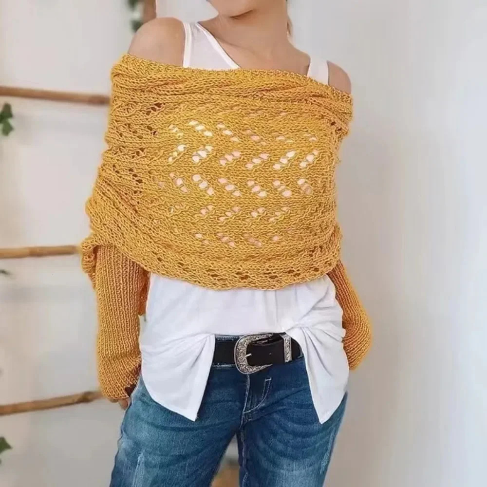 Sweater Scarf with Sleeves Women Soft Knitted Cable Wrap Fashionable Shawl Windproof Warm Shrugs for Women Autumn Winter 250120