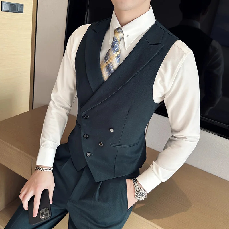 2023 Clothing Men Spring High Quality Double Breasted Blazers VestMale Slim Fit Casual Suit Vest Sizing Up S4XL 250114