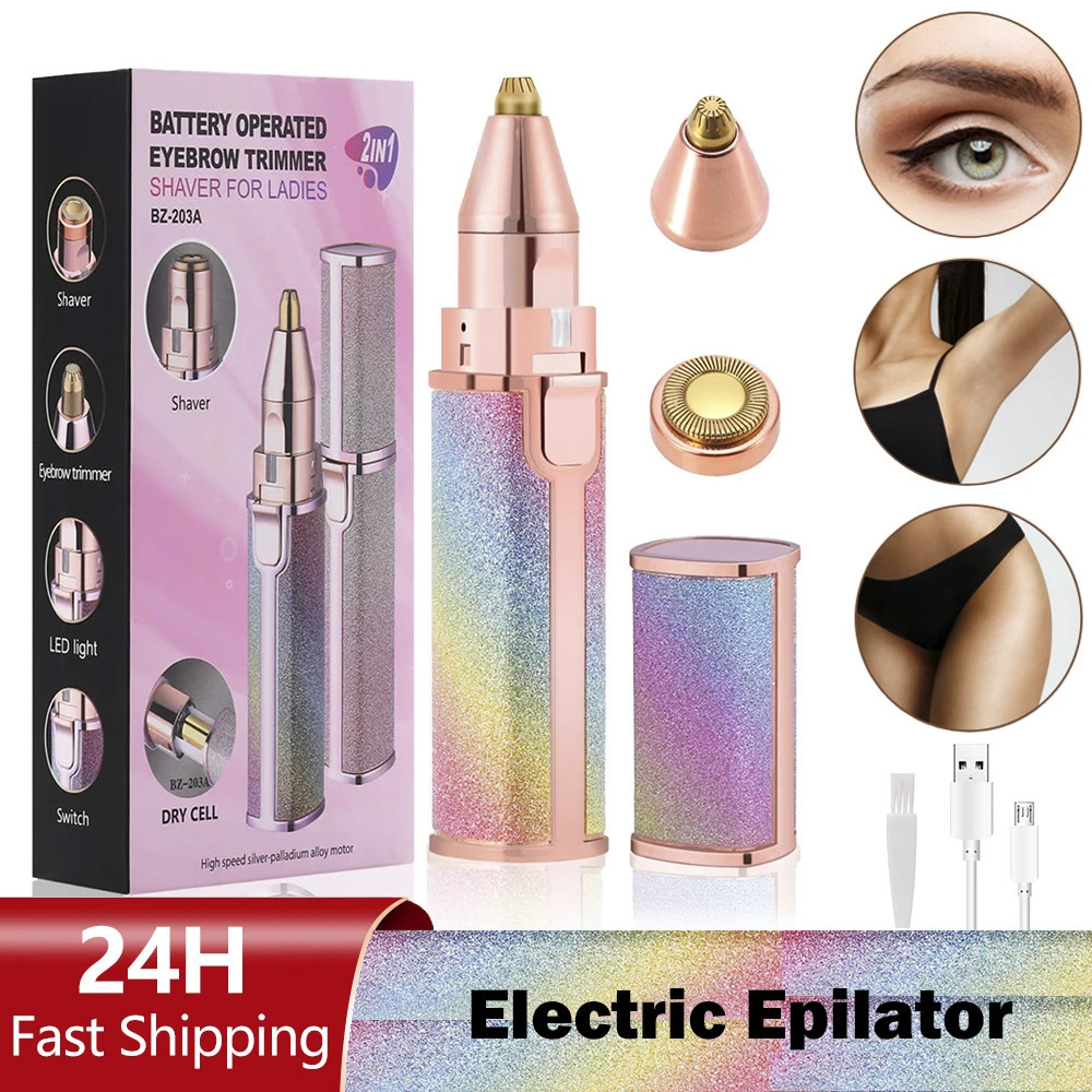 2In1 Women Electric Epilator Painless Hair Remover for Lady Shaver Eyebrow Shaper Facial Leg Armpit Bikini Body Portable Trimmer 250121