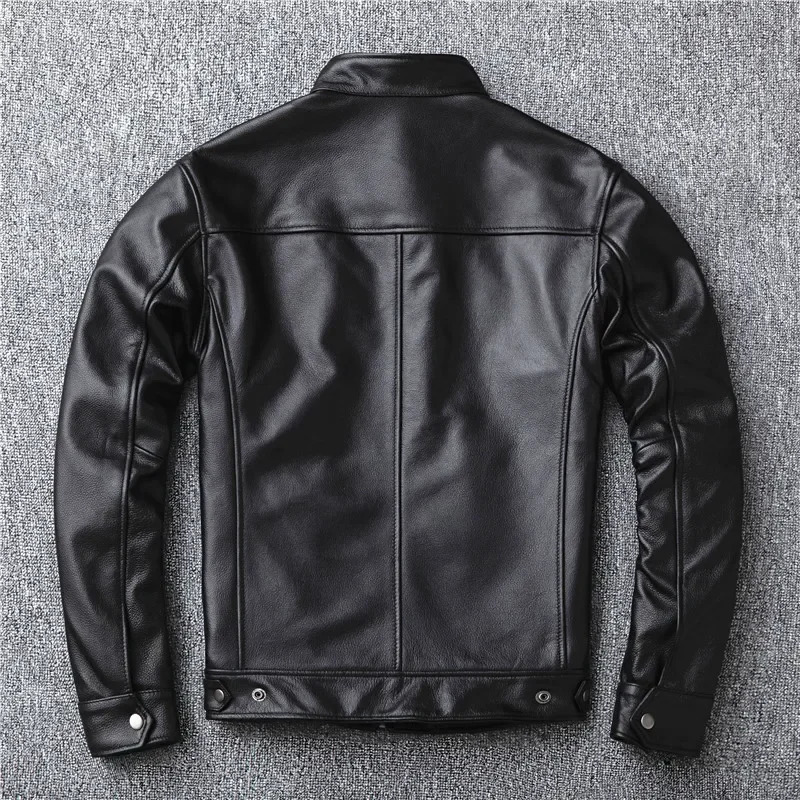 .classic motor styleblack genuine leather Jacketfashion men casual Leather coatstreet biker coatwholesales 250120