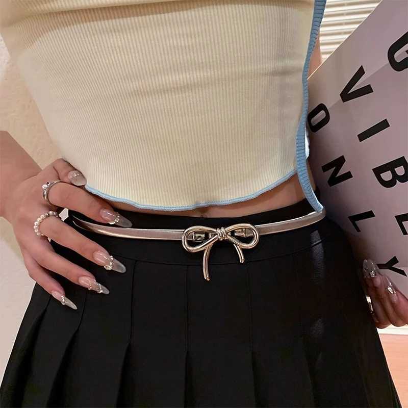 Ladies Elastic Metal Bowknot Y2K Girls Belt Women Narrow Female Elegant Waistband Waist Decorate For Dress W250120