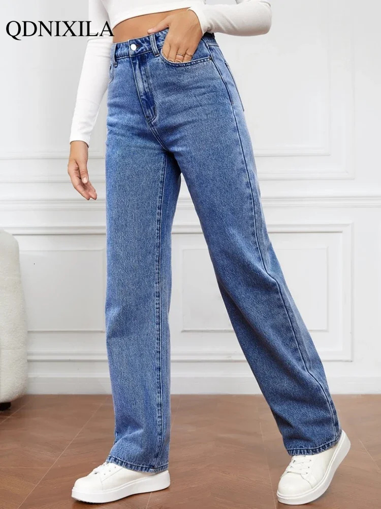 Spring Autumn Womens Jeans High Waist Washed Fashion Straight Trousers Korean Casual Streetwear Denim Pant for Women 250122