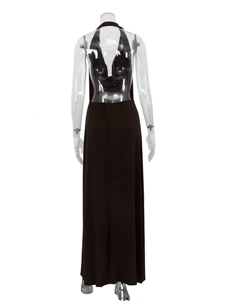 Tossy Sexy V-Neck Backless Maxi Dress Female Slim High Waist Sleeveless Halter Elegant Party Dress Women Solid Long Dress 2025 250113