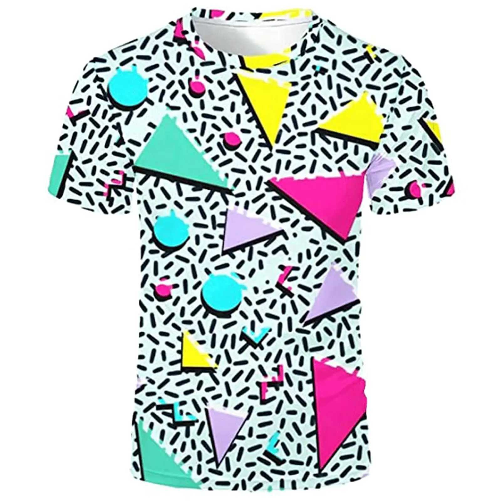 80s 90s 3D Print T-Shirts Men Hip Hop Short Sleeve T Shirt Neon Disco Party Costume Oversized Tees Harajuku Y2k Top Kid Clothing W250117