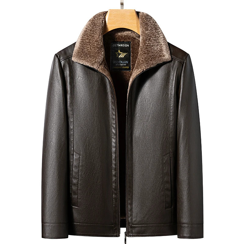 YN-2365 Autumn/Winter Mens Natural Leather Jacket Thickened Fur Integrated Business Casual Top Black Coffee Middle Aged Youth 250120