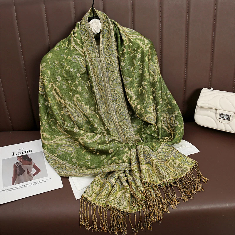 Tassel Blanket Paisley Jacquard Pashmina Fashion Shawl Wrap Cashmere Scarf Women Neckerchief Poncho Hijab Stoles 2025 250120