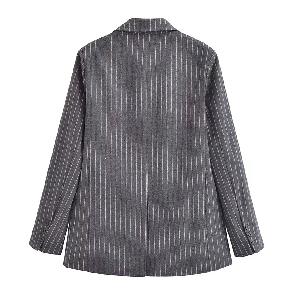 Spring Womens Casual Versatile Blended Fine Stripe Suit Coat Slim Fit High Waist Skirt Fashion Set 250109