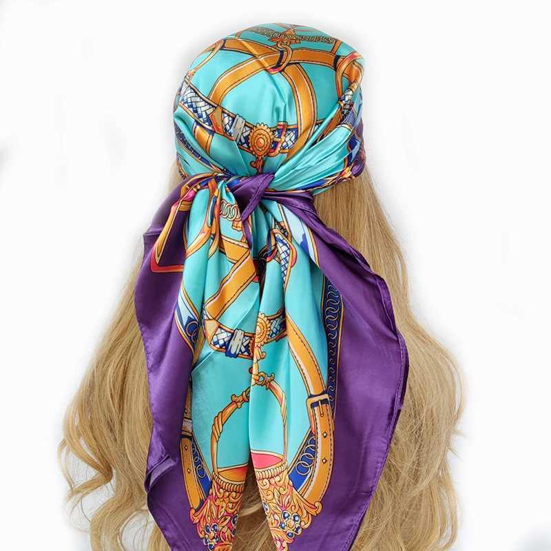 2023 new 90*90cm Fashion Imitated Silk Scarf Ladies Outdoor Print Luxury Neck Hair Decorate Headband Small Kerchief Soft Wr W250118