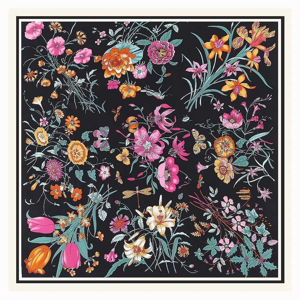 130cm % Twill Silk Scarves Luxury Floral Square Scarf Women Brand Hijab Scarf Shl Design Bandana Foulard For La W250118